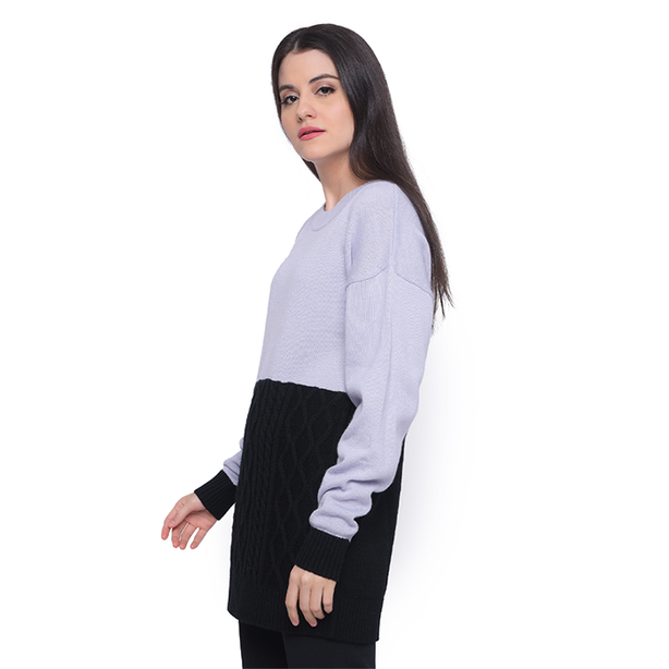 Ladies Round Neck Color Block Sweater