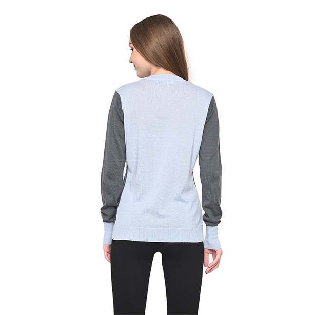 Ladies V Neck Sweater W Contrast Cuff