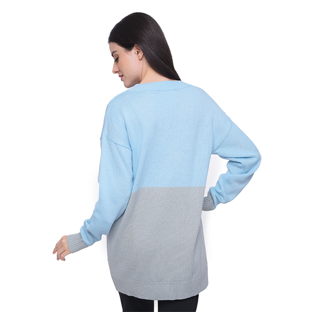 Ladies Round Neck Color Block Sweater