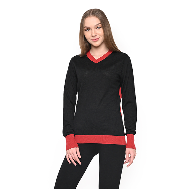 Ladies V Neck Sweater W Contrast Cuff