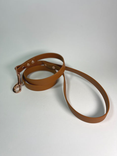 LEASh Pet Leash Biothane - Carnaby Tan Rose Gold Hardware