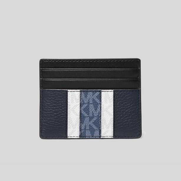 Michael Kors Men's Hudson Logo Stripe Leather Tall Card Case In Gfit Box Navy RS-39F1LHDD2O