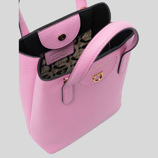 Salvatore Ferragamo Calf Leather Small Gancini Crossbody Bag Flamingo RS-0750011