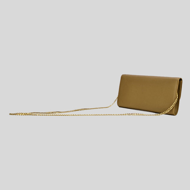 Salvatore Ferragamo Grained Calf Chain Crossbody Bag Clutch Camel RS-753035