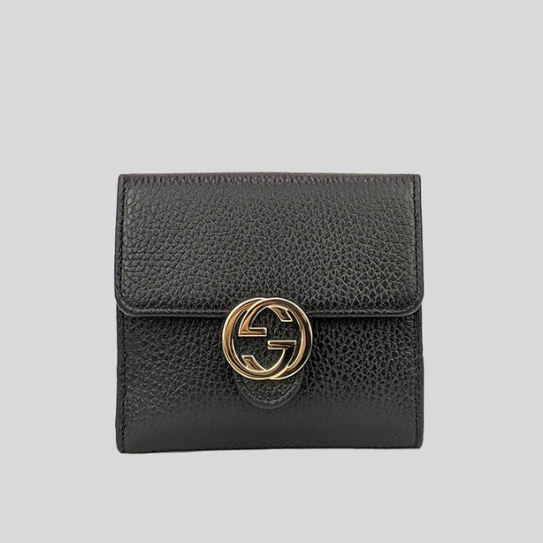 GUCCI Interlock GG Bifold Leather Wallet Black RS-615525