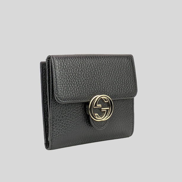 GUCCI Interlock GG Bifold Leather Wallet Black RS-615525