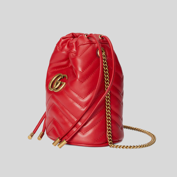 Gucci Marmont Matelasse Mini Bucket Bag Red RS-575163