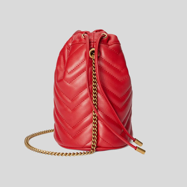 Gucci Marmont Matelasse Mini Bucket Bag Red RS-575163