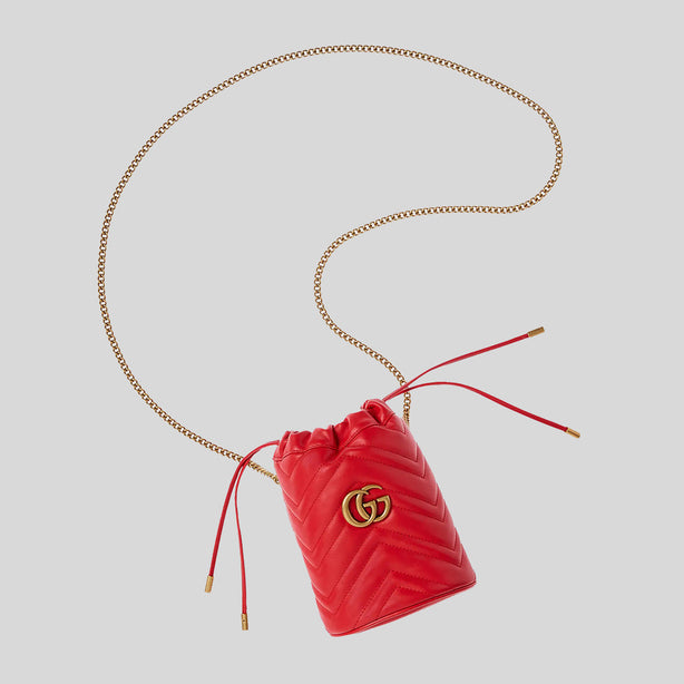 Gucci Marmont Matelasse Mini Bucket Bag Red RS-575163