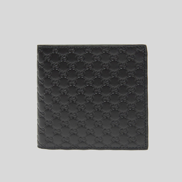 GUCCI Men's Black Microguccissima GG Logo Leather Bifold Wallet With Coin Pocket RS-150413