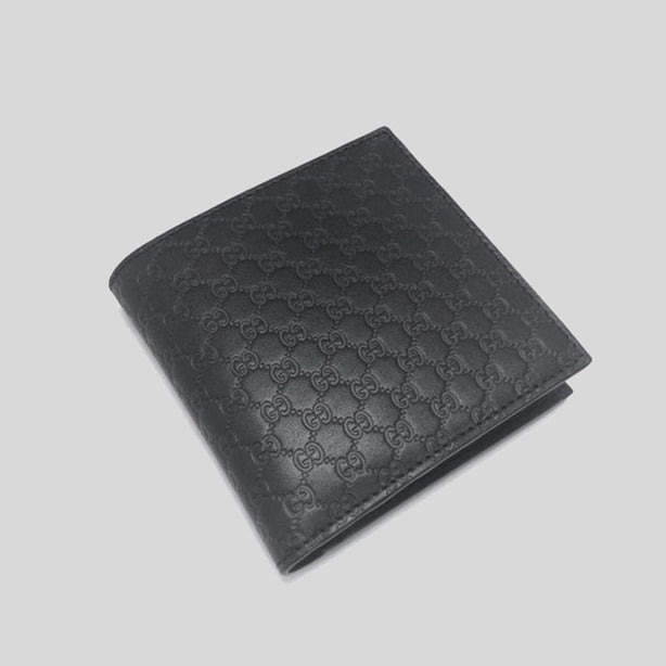 GUCCI Men's Black Microguccissima GG Logo Leather Bifold Wallet With Coin Pocket RS-150413