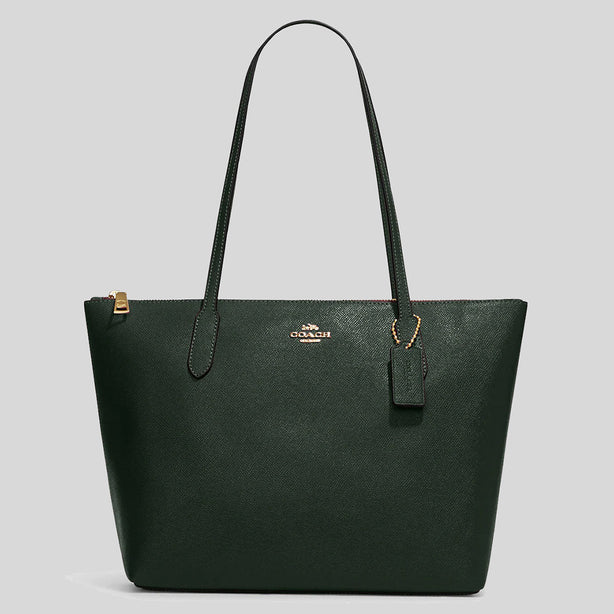 Coach Zip Top Tote In Crossgrain Leather Amazon Green RS-4454