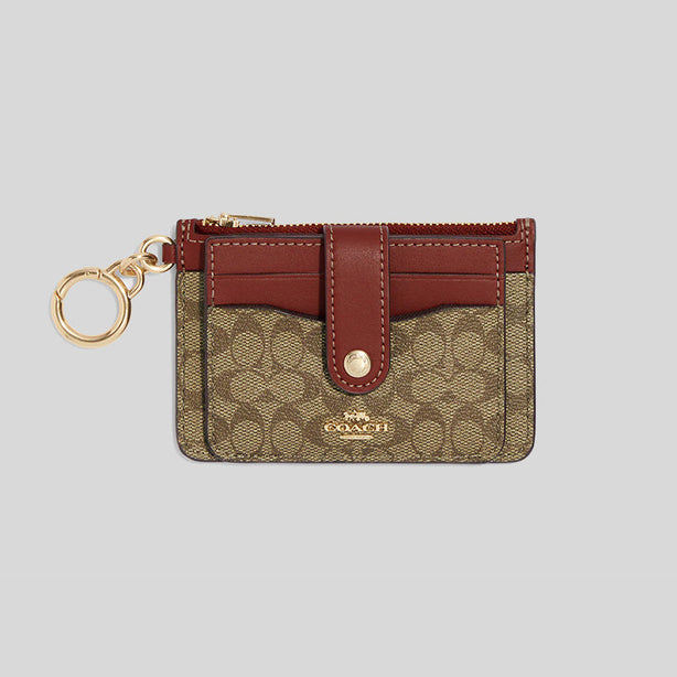 COACH Attachment Card Case In Signature Canvas Khaki Terracotta RS-CE697