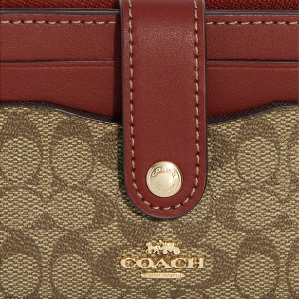 COACH Attachment Card Case In Signature Canvas Khaki Terracotta RS-CE697