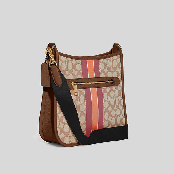 Coach Dempsey File Bag In Signature Jacquard With Stripe And Coach Patch Khaki Saddle Multi RS-CA195