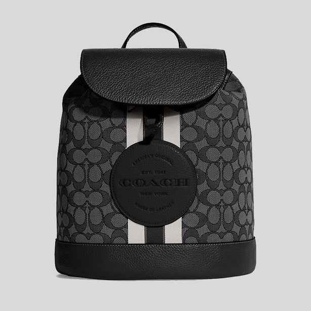 Coach Dempsey Drawstring Backpack In Signature Jacquard With Stripe And Coach Patch Black RS-CE601