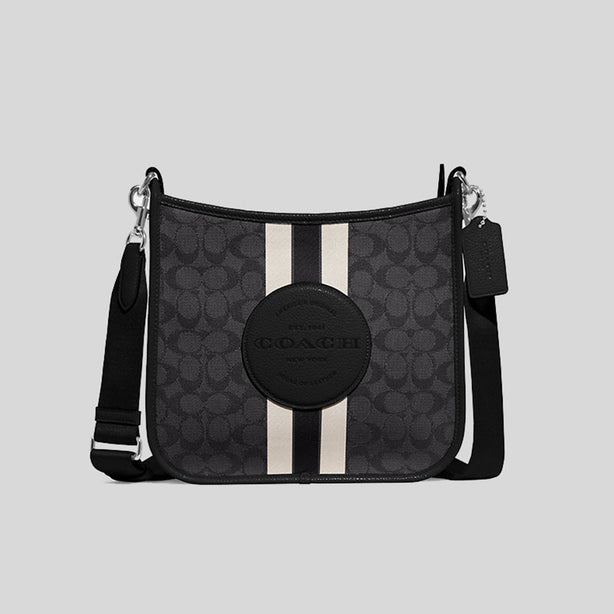 Coach Dempsey File Bag In Signature Jacquard With Stripe And Coach Patch Smoke Black RS-CA195