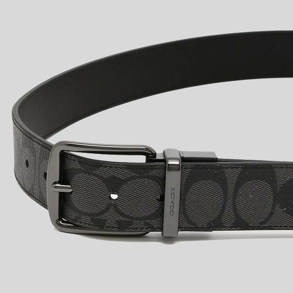 Coach Men's Wide Harness Cut-To-Size Reversible Signature Coated Canvas Belt Charcoal/Black RS-F64839