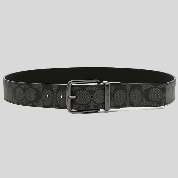 Coach Men's Wide Harness Cut-To-Size Reversible Signature Coated Canvas Belt Charcoal/Black RS-F64839