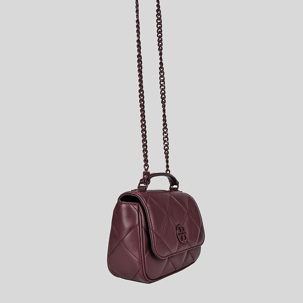 Tory Burch Willa Soft Quilted Leather Mini Top Handle Bag Claret RS-139287