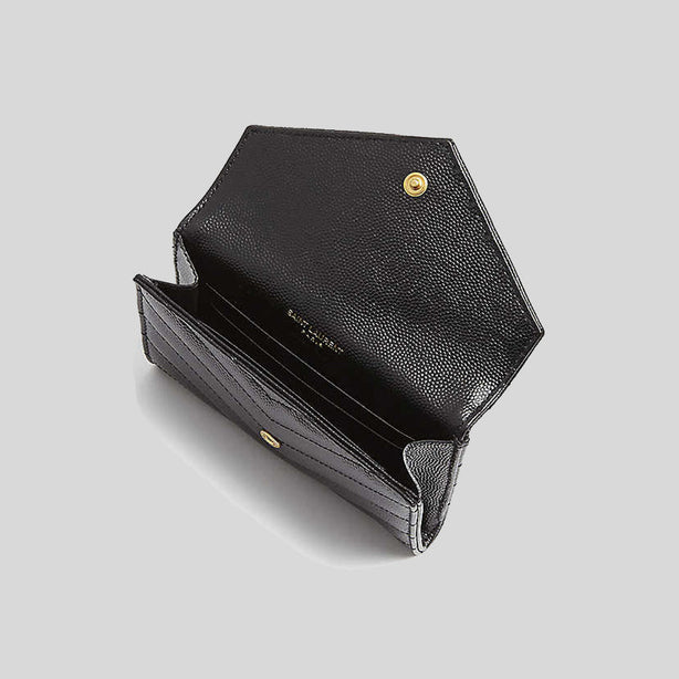 Yves Saint Laurent Cassandre Grain de Poudre Embossed Leather Chain Envelope Bag Black