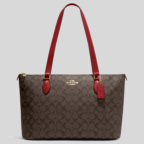 Coach Gallery Tote In Signature Canvas Brown 1941 Red RS CH504