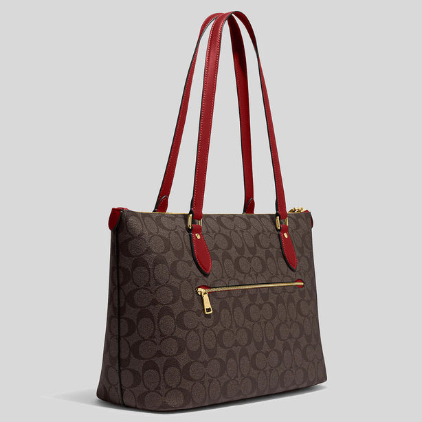 Coach Gallery Tote In Signature Canvas Brown 1941 Red RS CH504