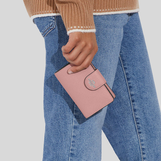 COACH Small Wallet In Crossgrain Leather in Pink