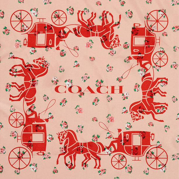 Coach Silk Scarf Brown Beige Horses & Carriage Print Long