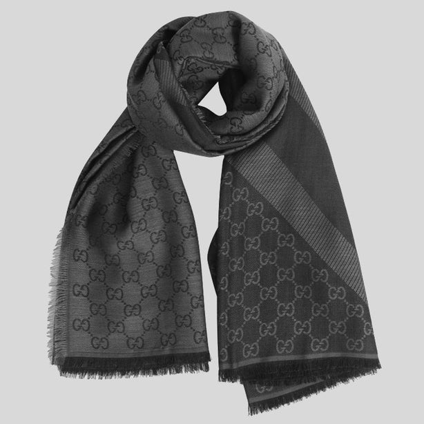 GUCCI Signature Logo GGWEB Scarf/Wrap Dark Grey/Black RS-281942