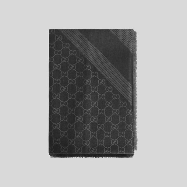 GUCCI Signature Logo GGWEB Scarf/Wrap Dark Grey/Black RS-281942