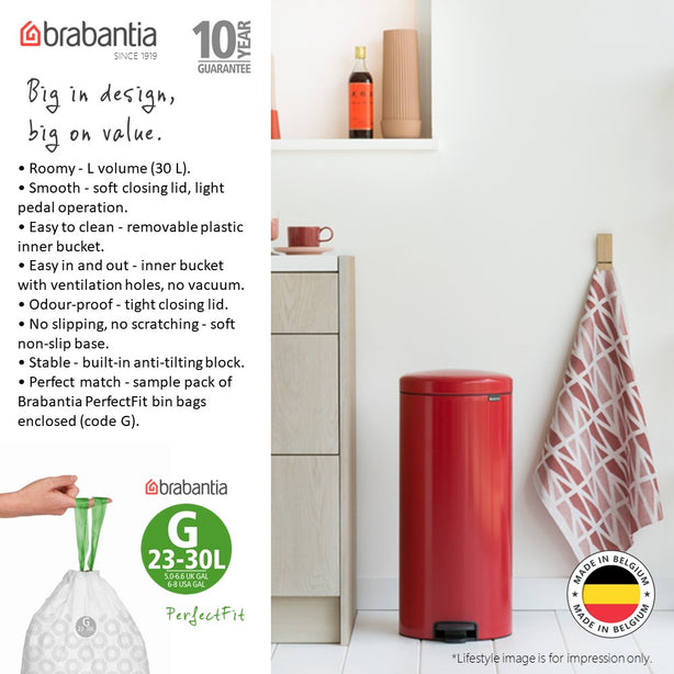 Brabantia NewIcon Soft Closing Pedal Bin L, Plastic Inner Bucket, 30 L