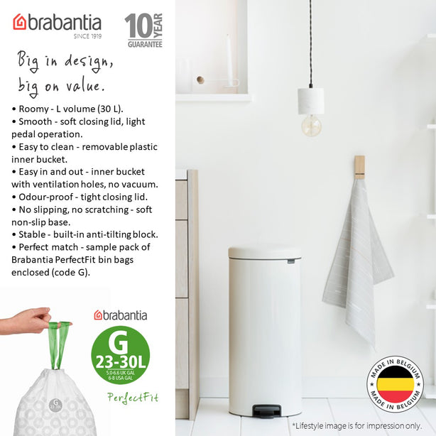 Brabantia NewIcon Soft Closing Pedal Bin L, Plastic Inner Bucket, 30 L