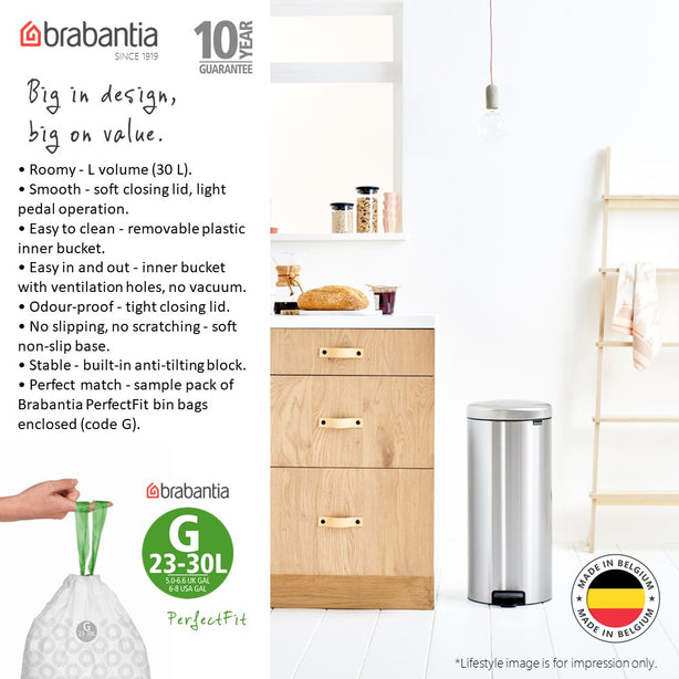 Brabantia NewIcon Soft Closing Pedal Bin L, Plastic Inner Bucket, 30 L