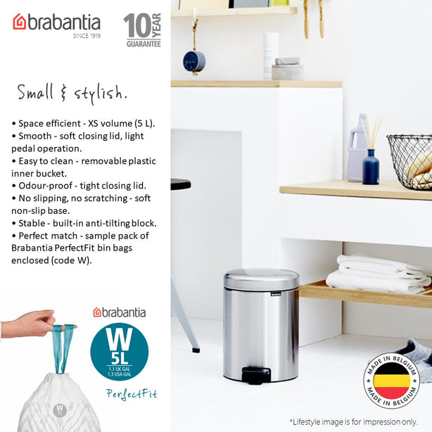 Brabantia NewIcon Soft Closing Pedal Bin L, Plastic Inner Bucket, 30 L