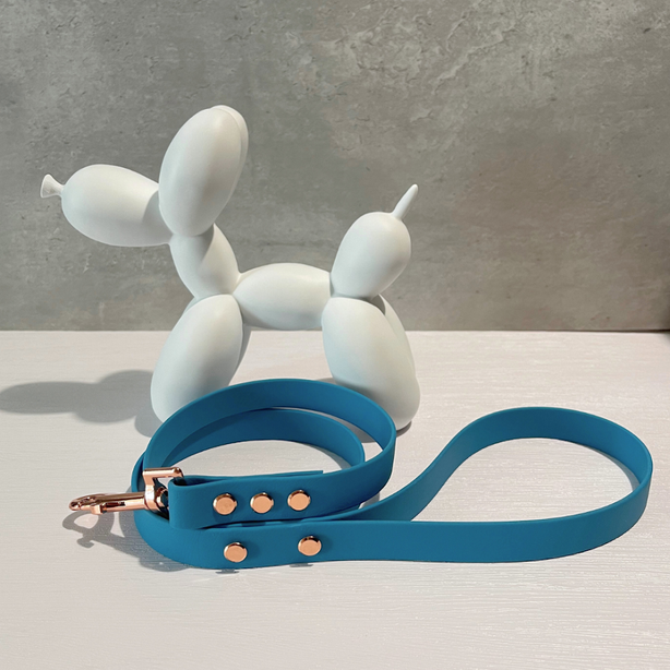 LEASh Pet Leash Biothane - Ocean Blue Rose Gold Hardware