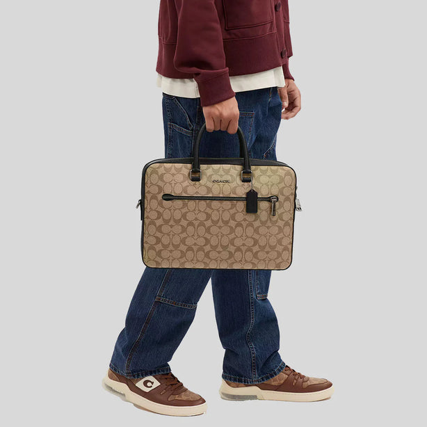 COACH Ethan Slim Brief In Signature Canvas Khaki/Black RS-CR270