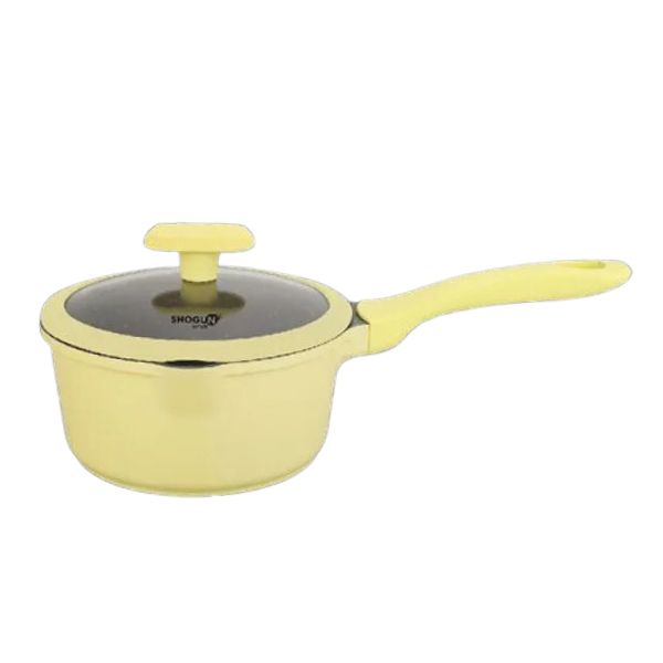 La gourmet Shogun Furano 18cm Non-stick Saucepan with Silicone Rim Glass (Yellow)