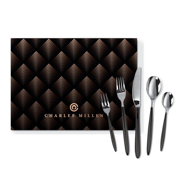 Charles Millen Signature Collection Adelia 20 Piece Cutlery Set, Stainless Steel Mirror Finish With Black Handle