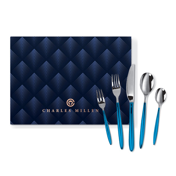 Charles Millen Signature Collection Adelia 20 Piece Cutlery Set, Stainless Steel Mirror Finish With Blue Handle