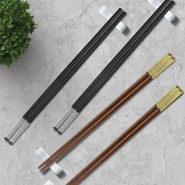 Charles Millen Signature Collection Luxury Black Wood Chopsticks, Twin Pack, Silver