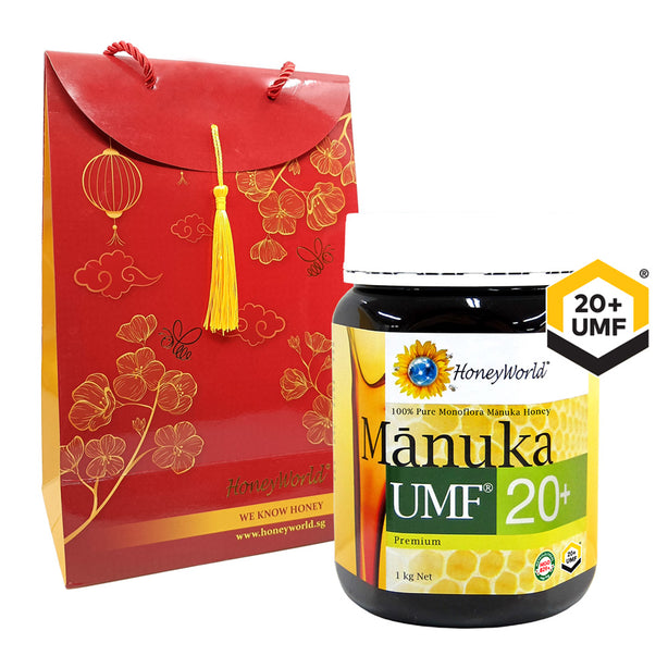 HoneyWorld Premium Manuka Honey UMF 20+ 1kg in Chinese New Year Gift Bag