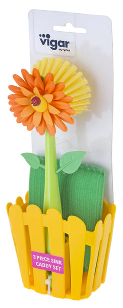 Vigar Flower Power 3pc Sink Caddy Set (Pink or Orange Colour)