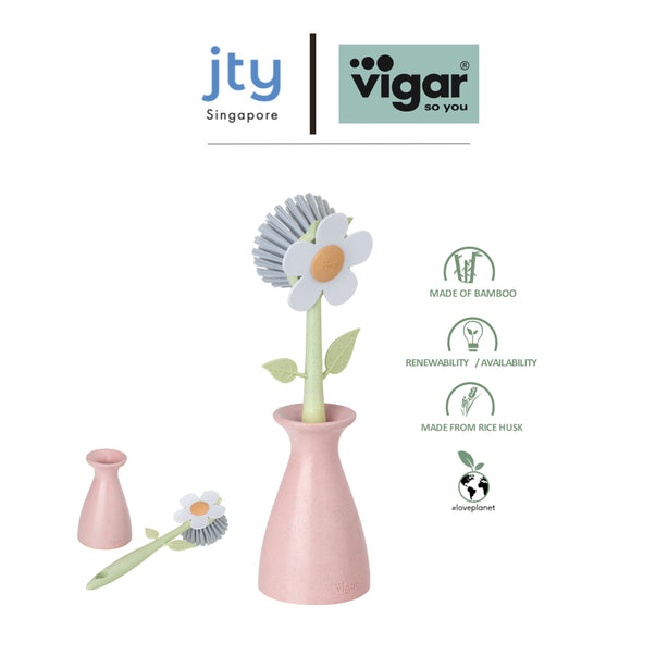 Vigar Florganic Dish Brush With Vase (Pink or Orange Colour)