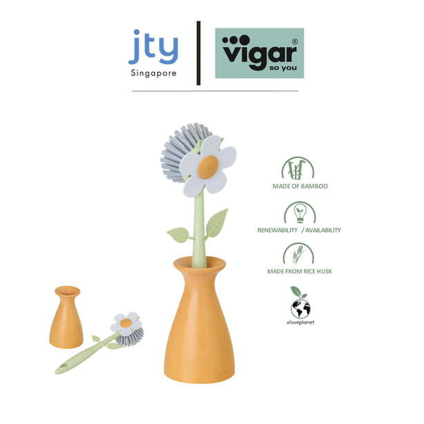 Vigar Florganic Dish Brush With Vase (Pink or Orange Colour)