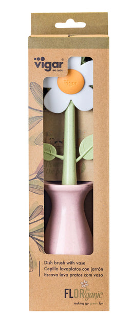 Vigar Florganic Dish Brush With Vase (Pink or Orange Colour)