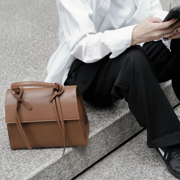 X Nihilo Bank Leather Handbag Work Bag Walnut