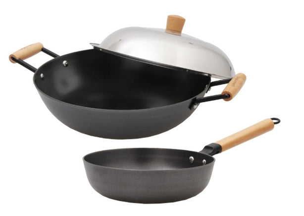 La Gourmet Nitrigan Cast Iron 34cm Wok + 24cm Deep Frypan