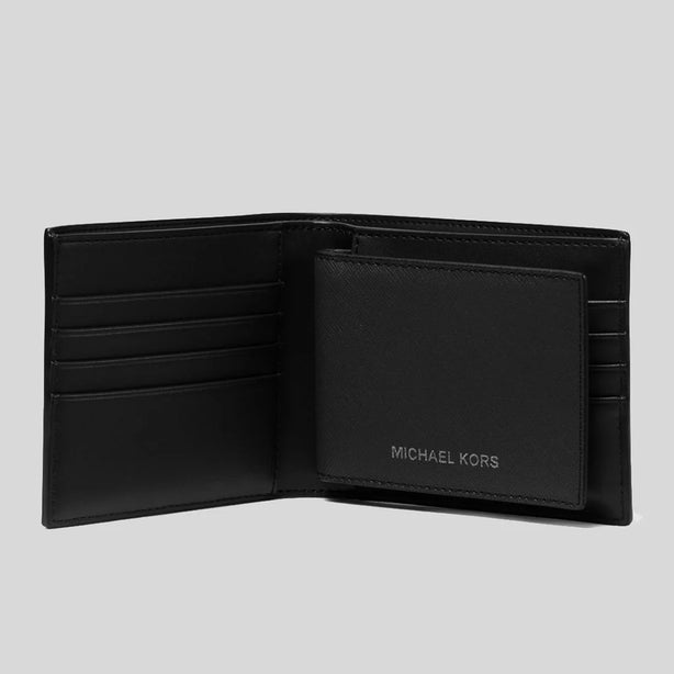 MICHAEL KORS Harrison Saffiano Leather Billfold Wallet with Passcase Black RS-36S4LHRF6L