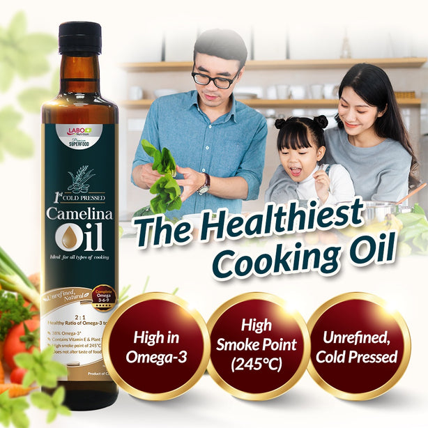 LABO Nutrition Camelina Oil Unrefined Virgin Cold Pressed Natural Cooking Oil